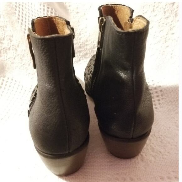 kanna Spain Belos Leather Laser Cut Loop Zip Booties Black Size 6/36 - Picture 5 of 10